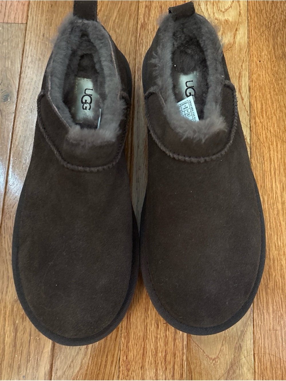 UGG Dark Brown Suede Shearling-Lined Slip-Ons